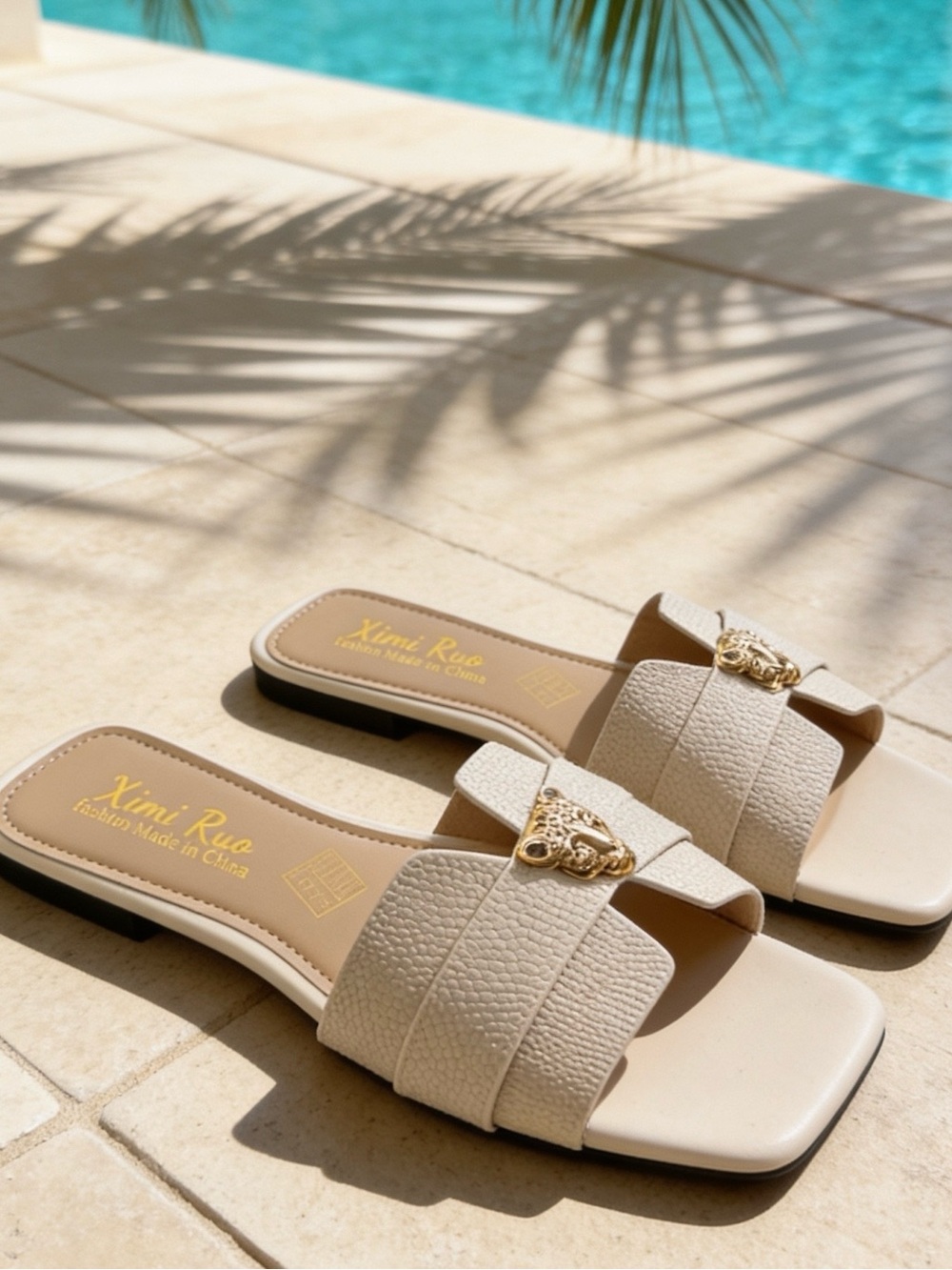 Designer Inspired Slides with gold cheetah accents